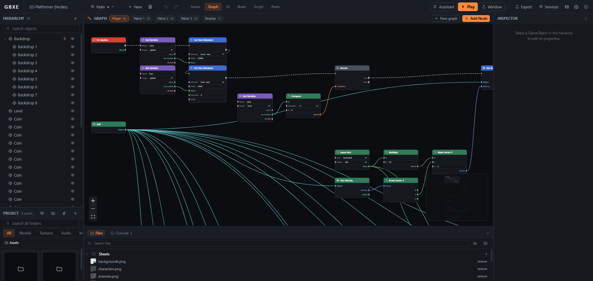 The node graph editor