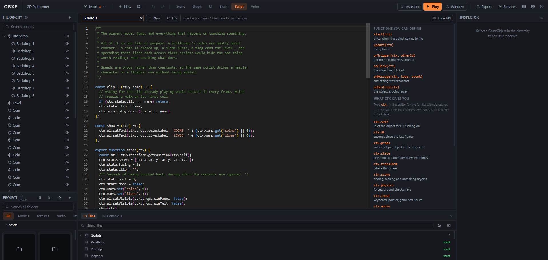 The script editor