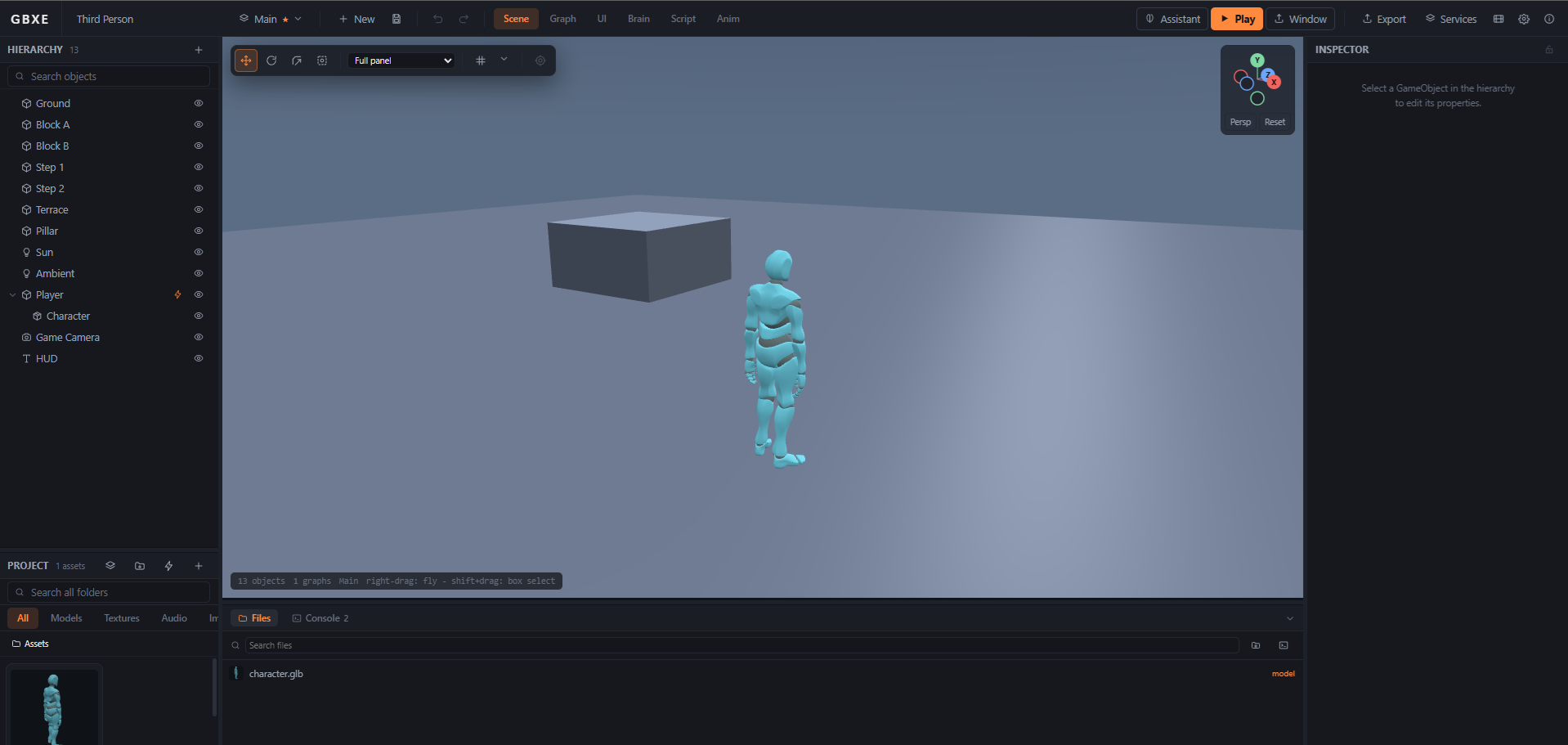 A third-person character scene
